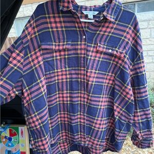 Old Navy Plaid Shirt - Navy and Pink